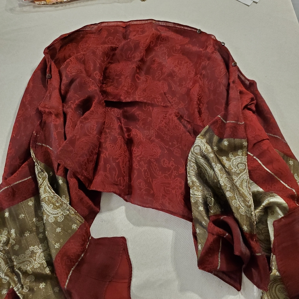🎁3/$30 NEW 100% Thai Silk Red & Gold Beach Cover Up One Size